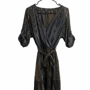 Charlie Jade silver, black and beige Vertically Striped Silk faux-wrap Dress